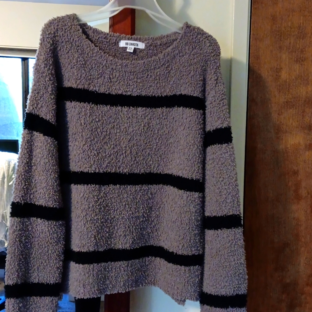 BB Dakota XS Sweater Grey With Black Stripes NWOT